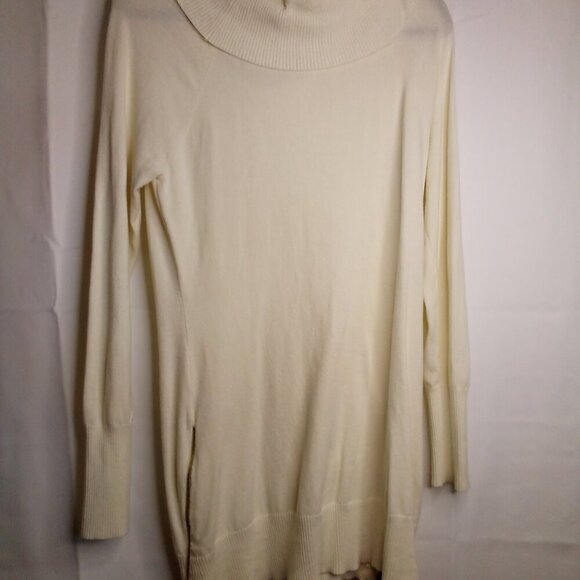 Guess Sweater Tunic Women L Long Sleeve Cowl Neck Zip Sides Off White - Picture 12 of 16